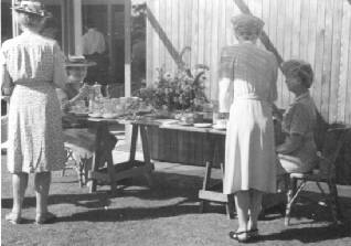  Photo of Bess Harris and  Grace Flather at Bert Binnings 1949 Federation of Canadian Artist's Tea Party